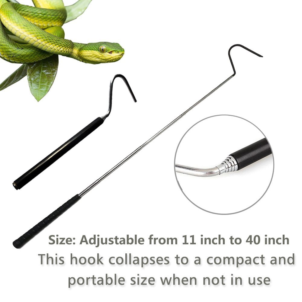 REPTIZOO 2 in 1 57 inch Professional Stainless Steel Retractable Snake Hook Reptile Catcher Stick Rattlesnake Grabber Pick-Up Handling Tool, SNH05