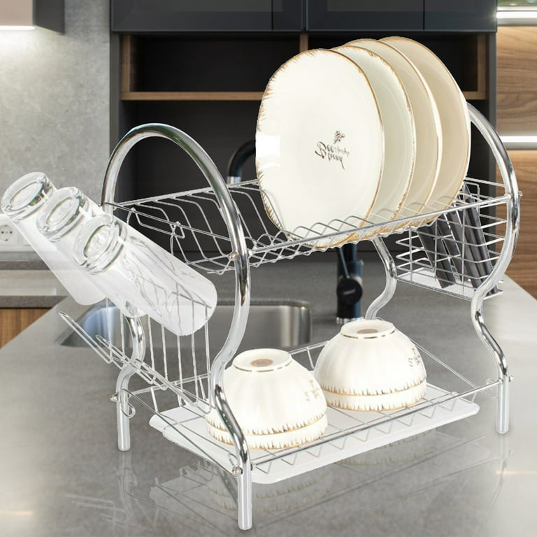 2 Layer 38cm Dish Drainerd Dual Layer Dish Drying Rack Kitchen Collection  Shelf Drainer Organizer Dish Pan over The Sink Shelf Kitchen Dish Drying  Rack House Organization Must Haves Dish Drying Rack 