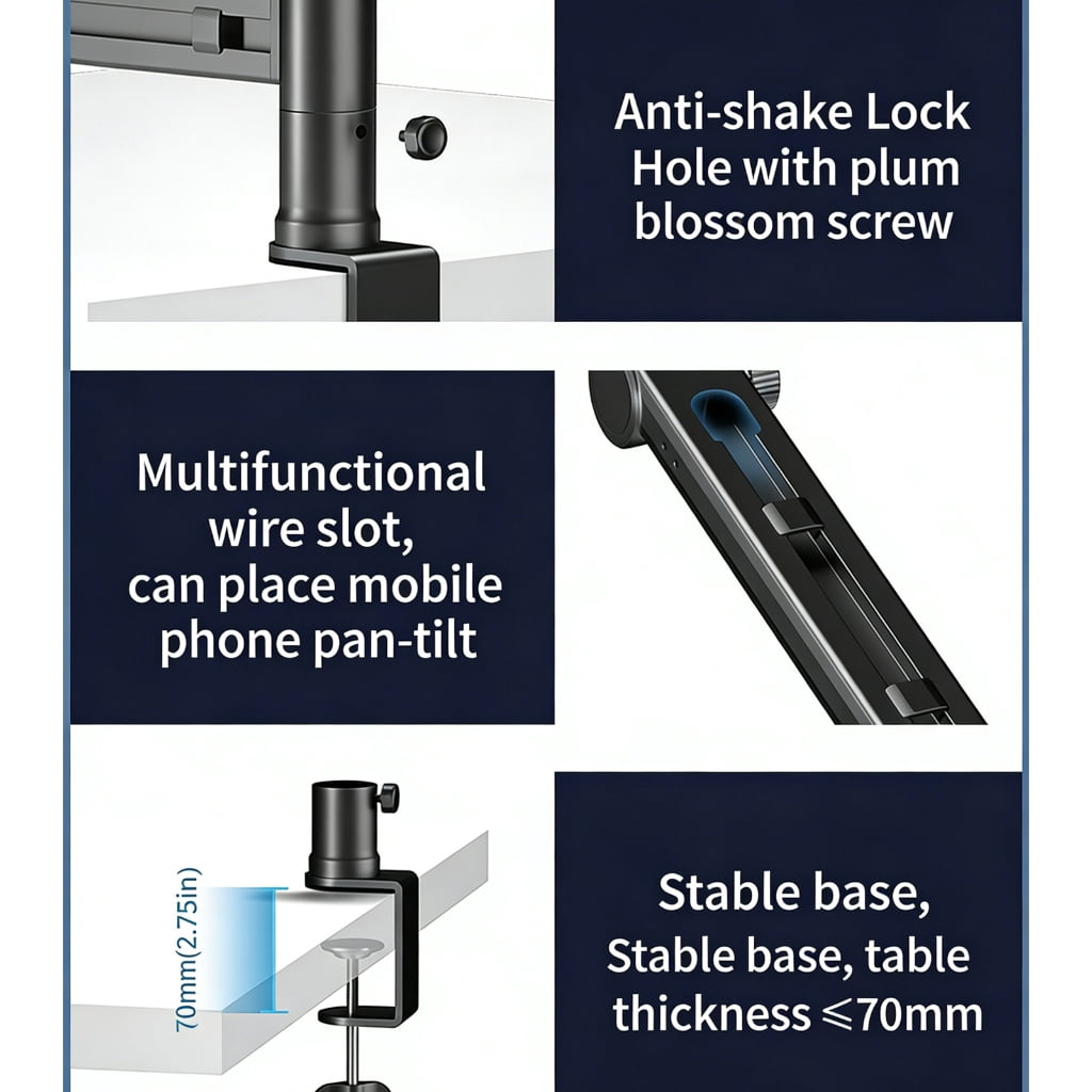 Adjustable Boom Arm Stand With Cable Management For Podcasting And Streaming