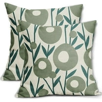 Teal Green Pillow Covers 16x16 Set of 2 Spring Summer Floral Minimalist Art Geometry Flower Modern Style Decorative Throw Pillow Cases Outdoor Farmhouse Decor for Sofa Couch Bed