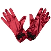 Vintage Style Rocker Women's Red Satin Driving Gloves with Eyelet Closure