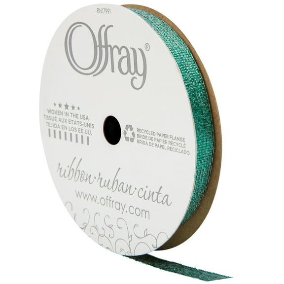 Offray Ribbon, Emerald Green 3/8 inch Galena Metallic Ribbon, 9 feet