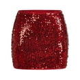 thumbnail image 4 of Sequin Mini Skirt for Women Sparkly Skirt Stretchy Bodycon Glitter Skirts Christmas Night Out Party,Red - XL, 4 of 5