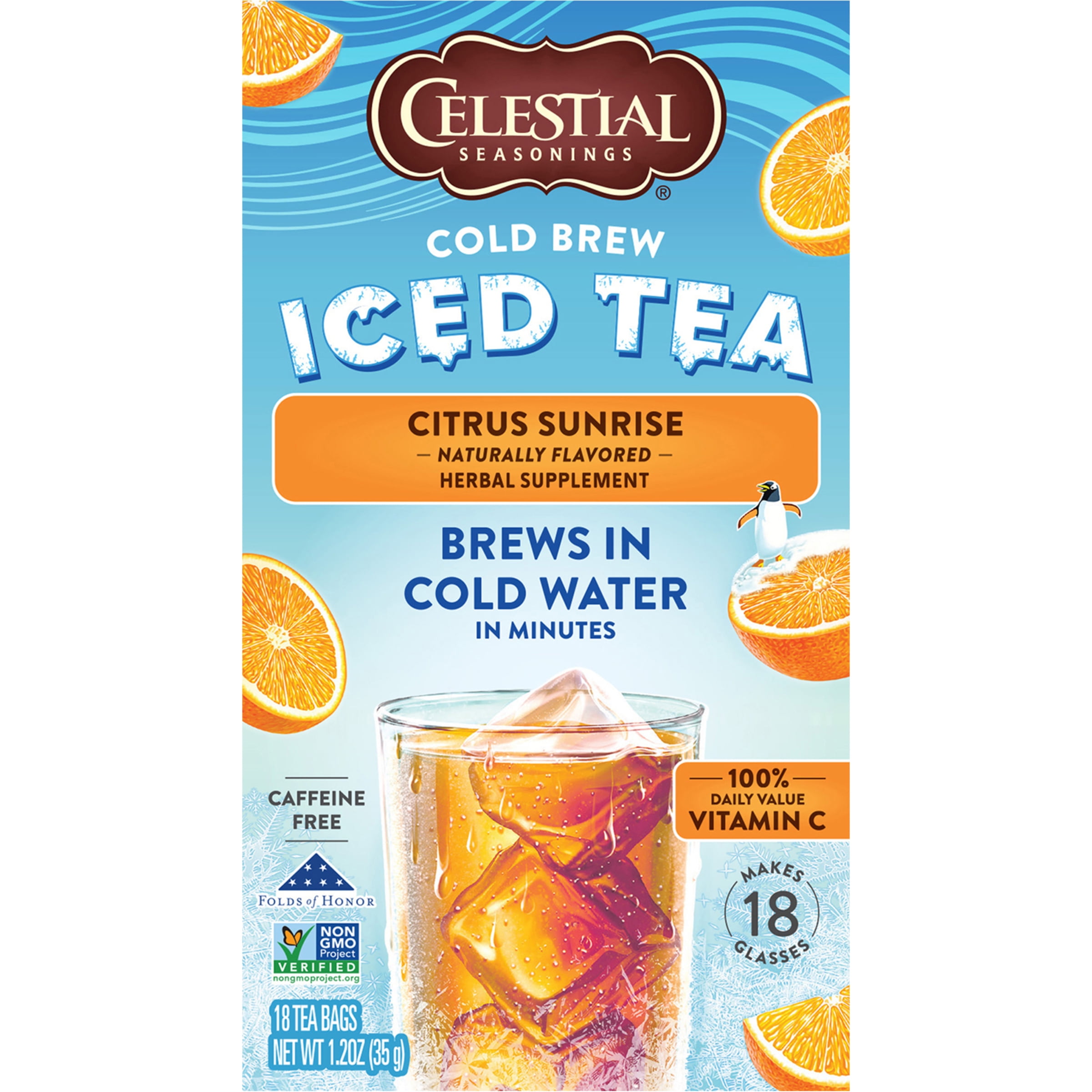(2 pack) Celestial Seasonings Cold Brew Citrus Sunrise Wellness Iced Tea, 18 Ct Tea Bags