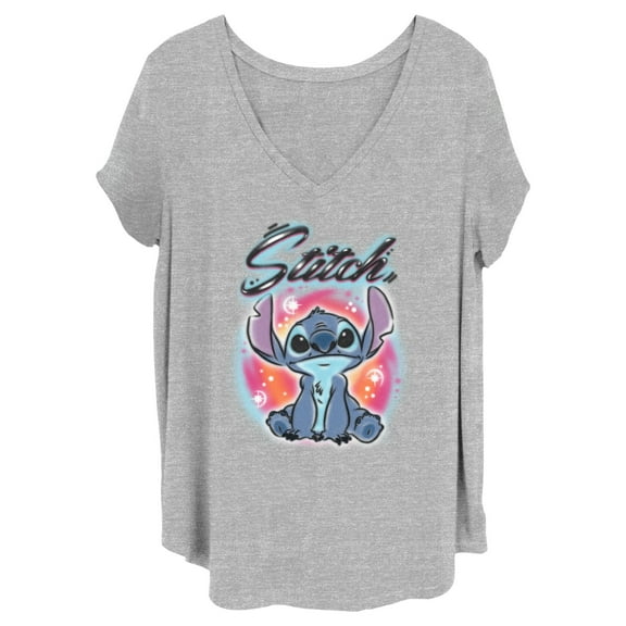 Junior's Lilo & Stitch Colorful Airbrush Graphic Tee Heather Gray 2X