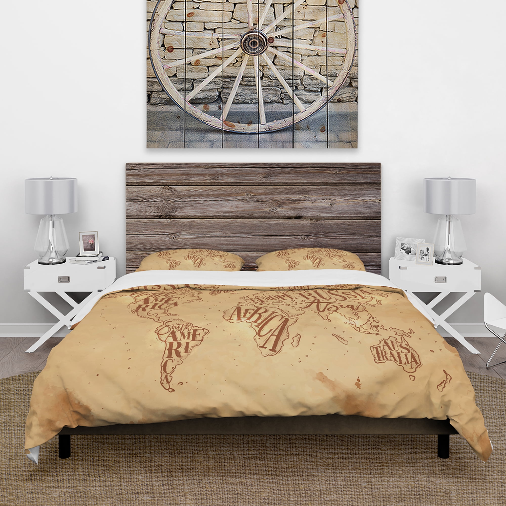 Designart 'Vintage Worldmap in Chalk Background' Maps Duvet Cover Set