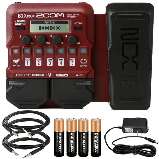 Procesador multiefectos para graves Zoom B1X Four con cables y batte
