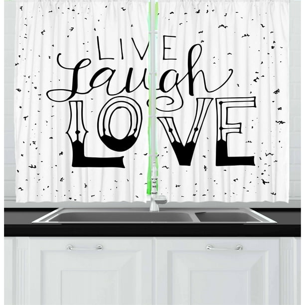 Live Laugh Love Curtains 2 Panels Set, Quote Hand Drawn Style ...