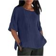 thumbnail image 2 of Fanxing Women Linen Shirts Plus Size Pleated Blouses Oversized Short Sleeve Boxy Shirts Durable Crewneck Summer Tops Boho Vacation Blouses S-5XL, 2 of 5