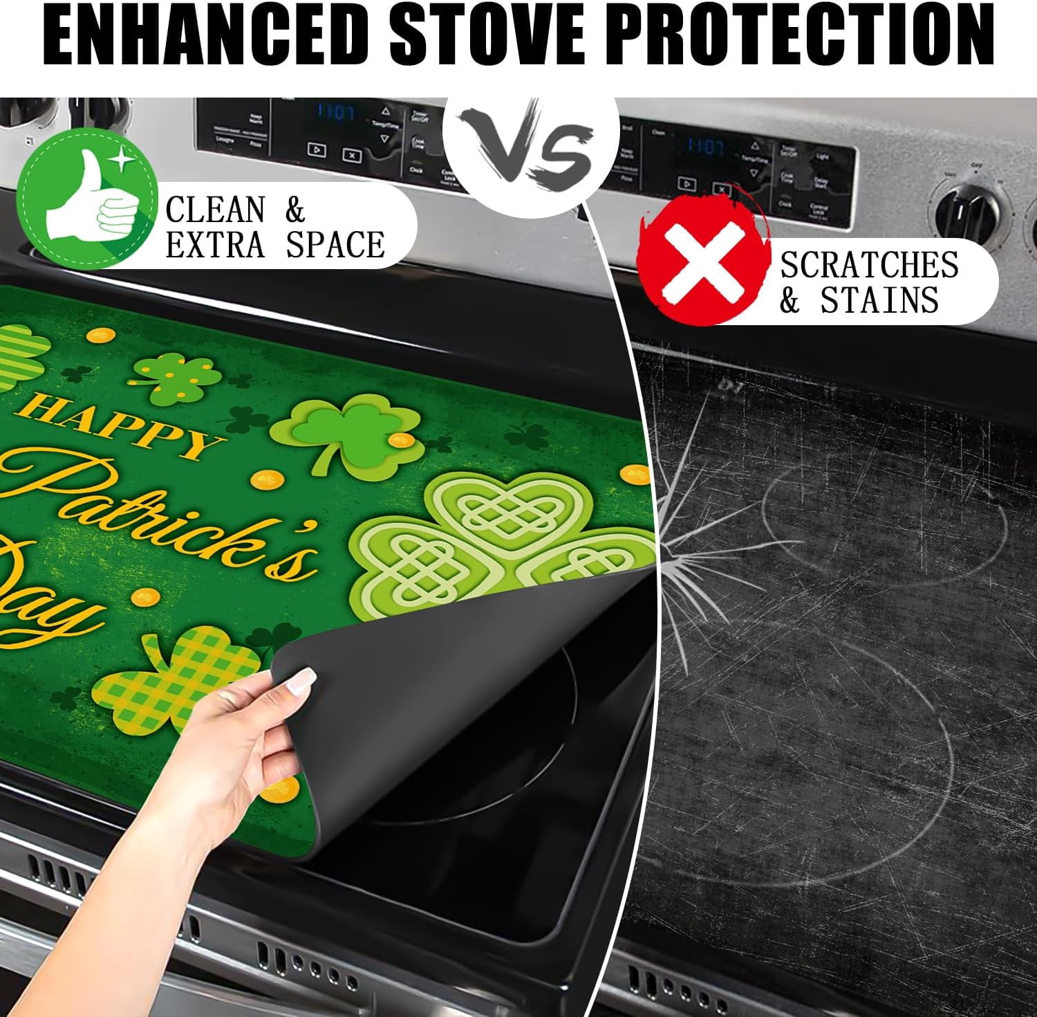 St Patricks Day Stove Cover, 20x28 In Lucky Stove Top Covers For Electric Stove Green Home Decor Glass Stove Top Mat Heat Resist Gas Range Mat Party Stove Top Protector Spring Kitchen Cooktop Pad