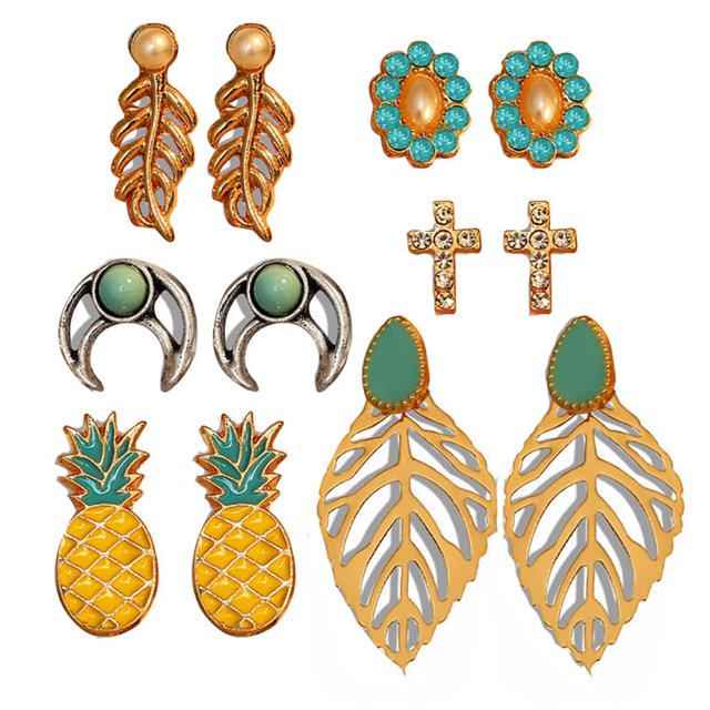 6 pares de pendientes de aleación de moda, pendientes de tuerca, accesorio de joyería decorativo