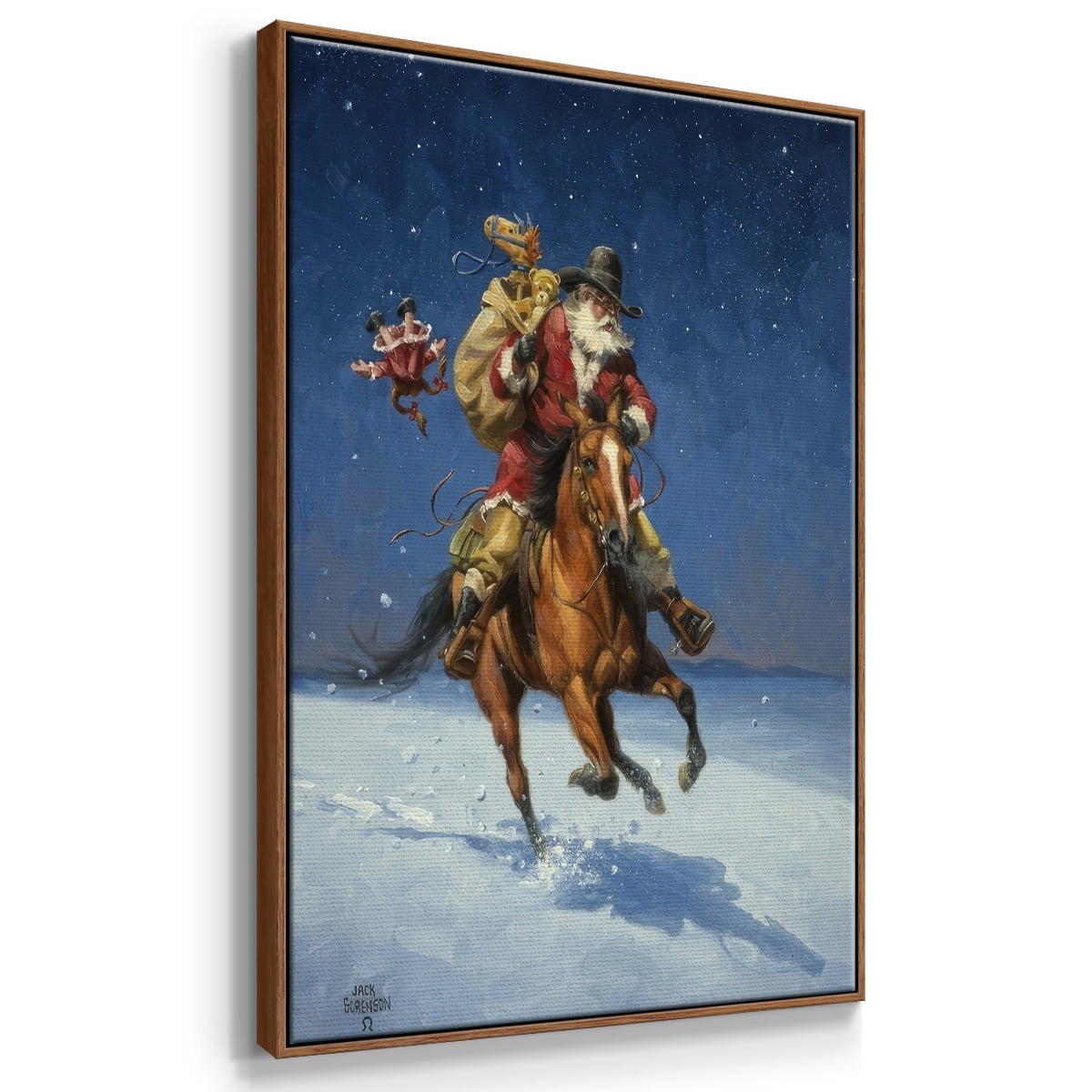 Midnight Rider - Framed Gallery Wrapped Holiday Canvas - 25 x 37 - Rosewood Frame