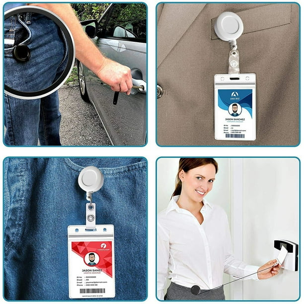 ID Badge Holder Reel with ID Badge Reel; ID Belt Clip Retractable Metal  Buckle Key Chain for Teachers Student, White 