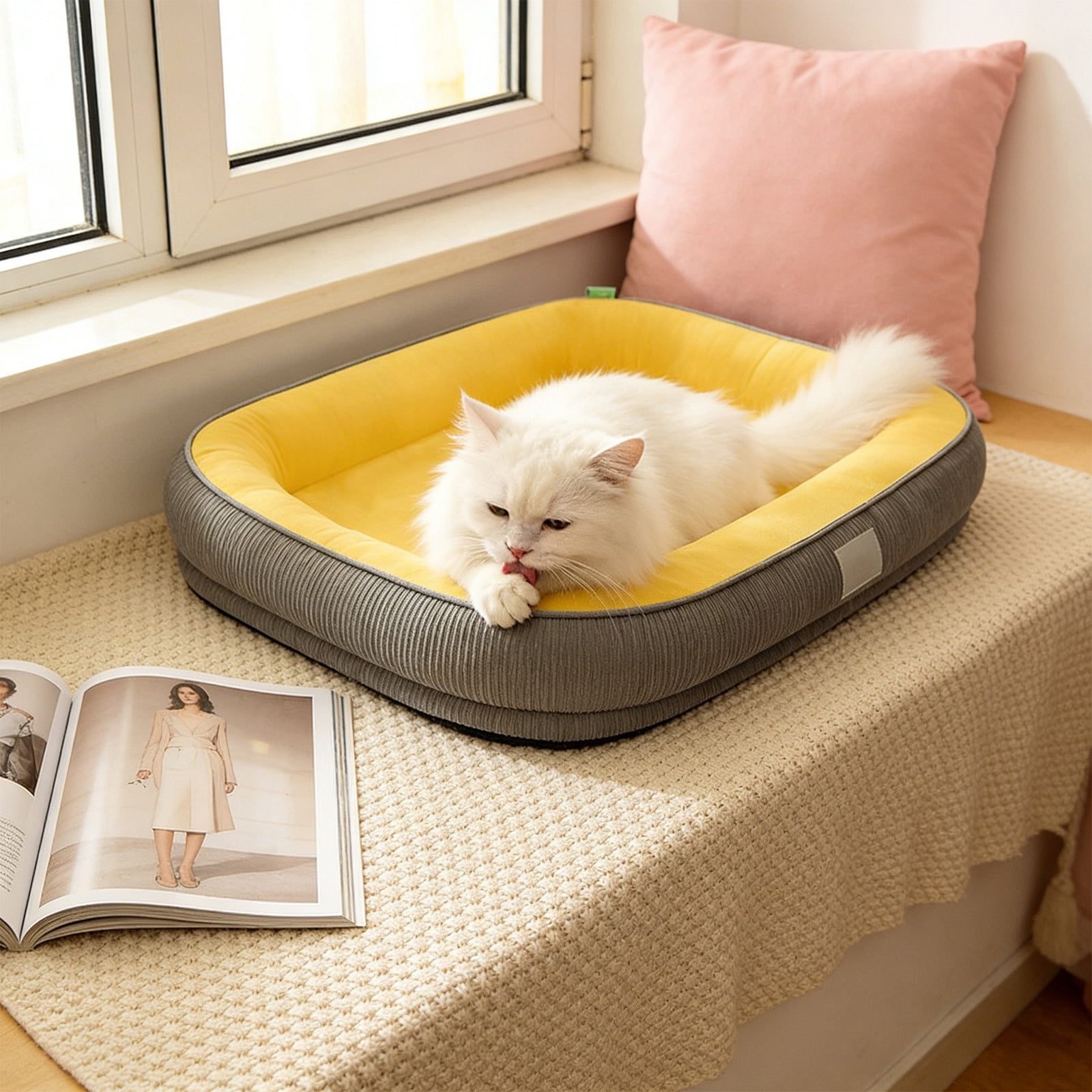 Orthopedic Dog Bed with Removable Cover Washable, Supportive Pet Sofa Mat for Small Medium Dogs Cats, Thick Soft Crate Pad Indoor Sleeping Bed Non Slip Base Durable Use