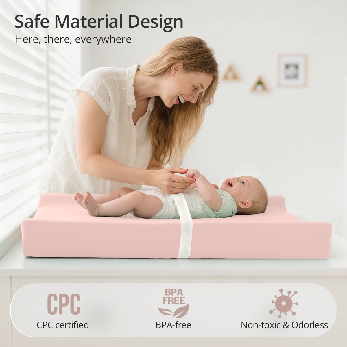 Baby Changing Pad, Caveen Wipeable Changing Table Pad with Waterproof PU Cover, Portable Baby Diaper Change Station and Dresser, Pink