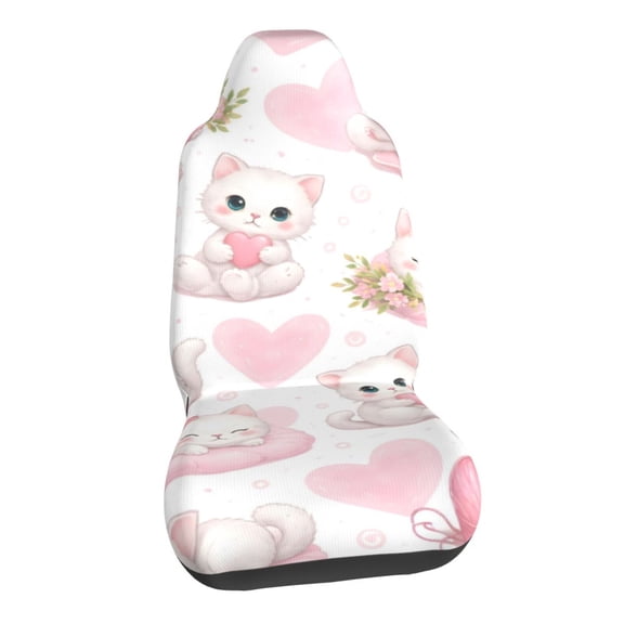 Cute Kitten Hearts Valentines Day Car Seat Covers Stretch Car Seat Protectors Universal Fit