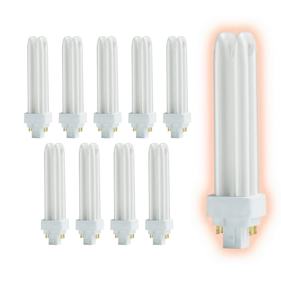 13 Watt CFL Light Bulbs | 4 Pin G24Q-1 Base 2700K Soft White | 13W High Output 900 Lumens | Double Tube Compact Fluorescent Light Bulbs Plug-in | 10 Pack by GoodBulb