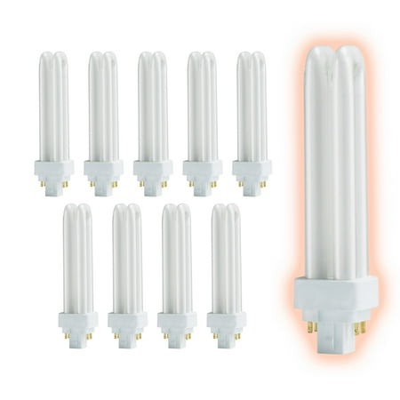 

13 Watt CFL Light Bulbs | 4 Pin G24Q-1 Base 3000K Warm White | 13W High Output 900 Lumens | Double Tube Compact Fluorescent Light Bulbs Plug-in | 10 Pack by GoodBulb