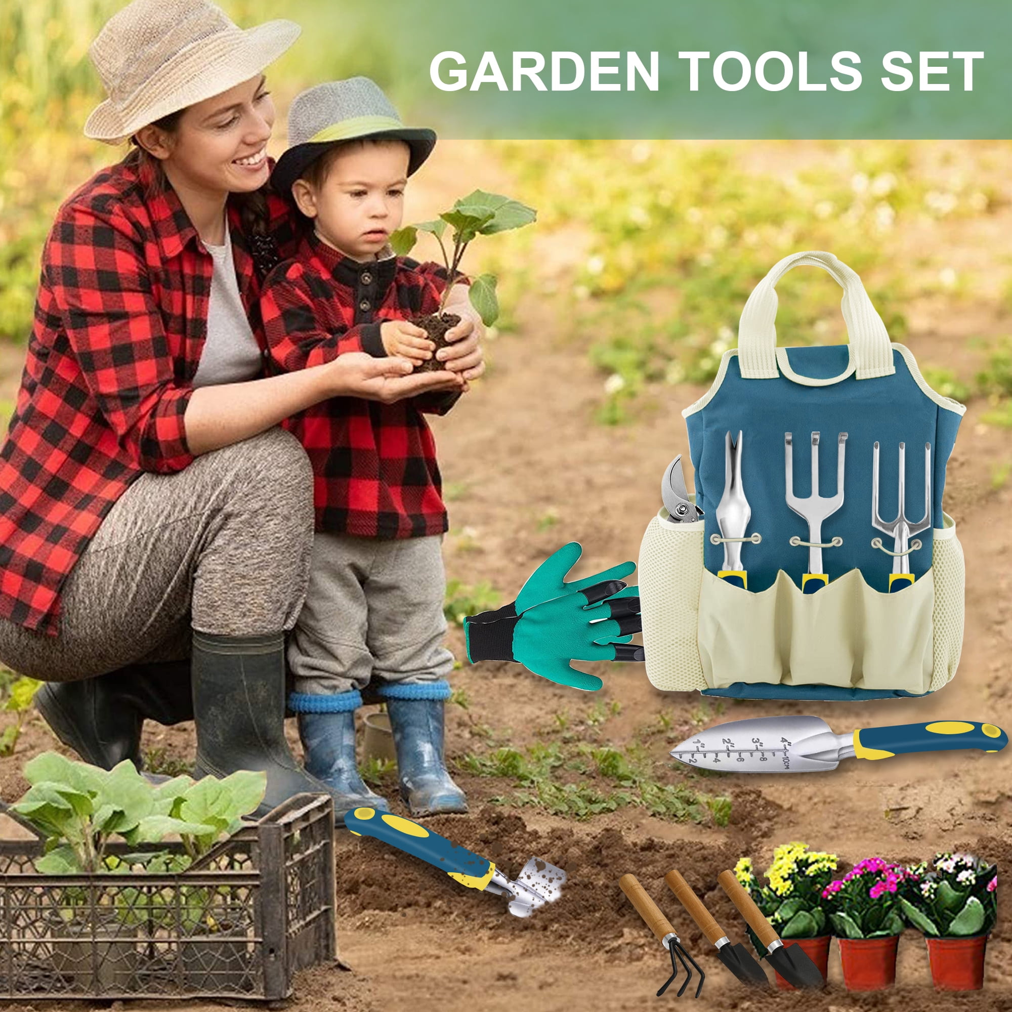 GardenHOME Garden Tool Set-11 Pcs,Succulent Tools Set Included, Heavy Duty Aluminum Gardening Tools,Ergonomic and Non -Slip Handle,Gloves,Gardening Tool Bag,Gardening Tools