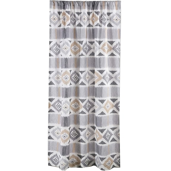 Levtex Home - Santa Fe - Drape Panel/Curtain (55x84in.) with Rod Pocket - Ikat Pattern in Soft Grey, Cream and Tan - Orange, Teal, Red and Blue - 100% Cotton