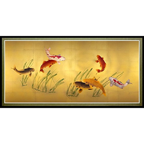 Oriental Furniture Sept Heureux Poissons Toile Wall Art