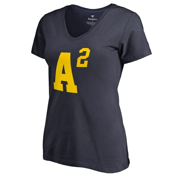 Women's Navy Michigan Wolverines Hometown Collection A Squared V-Neck T-Shirt