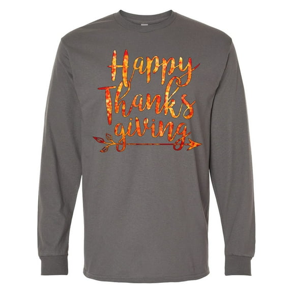 Inktastic Happy Thanksgiving with Leaf Arrow in Fall Colors Long Sleeve T-Shirt