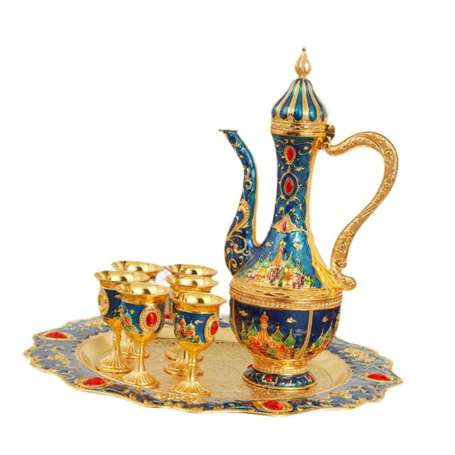 veasfak Turkish Coffee Pot Set Drinkware Wedding Gift for Home Living Room Tea Table blue