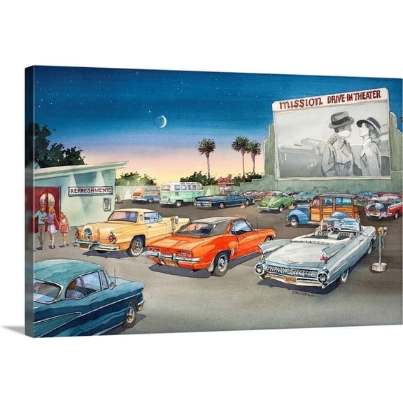 GREATBIGCANVAS Mission Drive-in Canvas Wall Art Print, Car Home Decor Artwork, 24"x16"