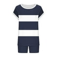 thumbnail image 4 of Gaecuw Two Piece Outfits for Women Summer 2 Piece Short Outfits with Pocket Drawstring Striped Loungewear Sleeveless Round Neck Tops Pajamas Pants Vacation Sets Tracksuits Blue L, 4 of 5