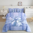 thumbnail image 2 of Manfei Teens Female Kawaii Bow Knot Bedding Comforter Set 2pcs,Dreamy Princess Twin Comforter Sets Microfiber,Love Heart Print Stripes Breathable Bedding Set,Lightweight Room Decor,Reversible, 2 of 8