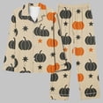 thumbnail image 2 of Feancey Women's Halloween Pumpkin Pajama Set Fall Long Sleeve Button Down Sleepwear Wide Leg Pants Matching Lounge Sets Cozy Soft Pjs Two Piece Khaki M, 2 of 6