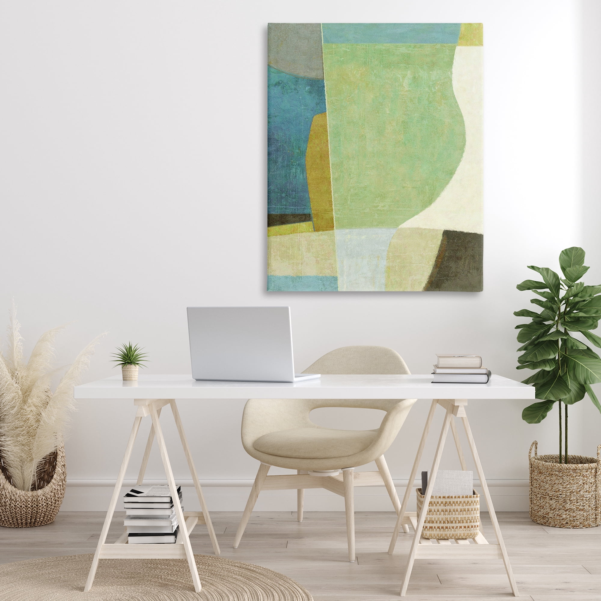Stupell Industries Green Geometric Collage Abstract Painting Gallery Wrapped Canvas Art Print Wall Art, 36 x 48