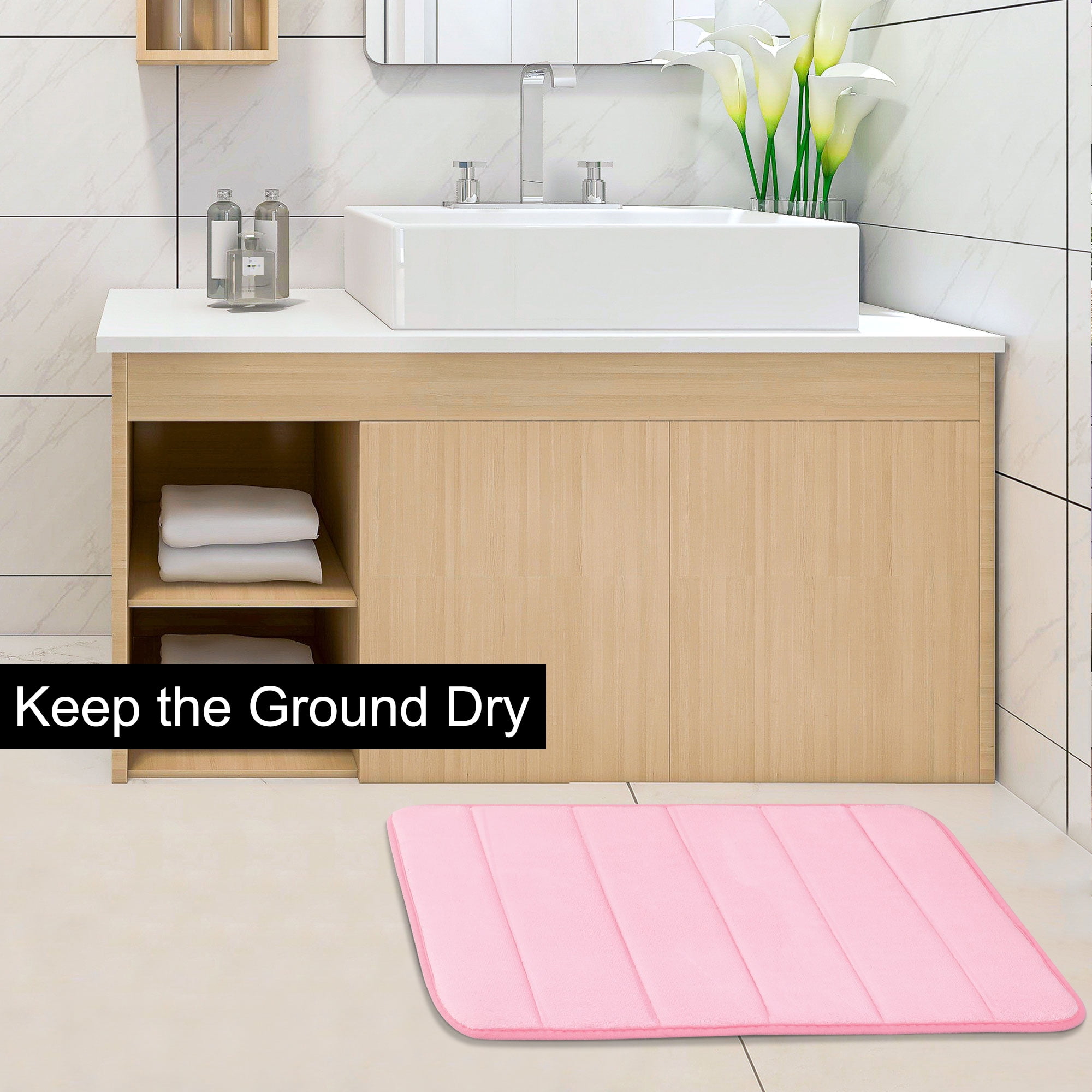 Unique Bargains Solid Contemporary Memory Foam Bath Rug Pink 24"x16"
