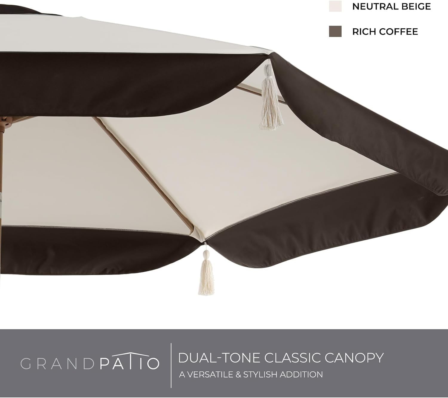 GRANDPATIO Ourdoor 9 ft Patio Umbrella with Fringe Tessels Market Umbrella & Push Button Tilt & Crank
