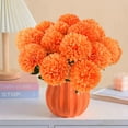 12 Pcs Artificial Chrysanthemums Flowers Ball Flowers, Orange Fake Mums