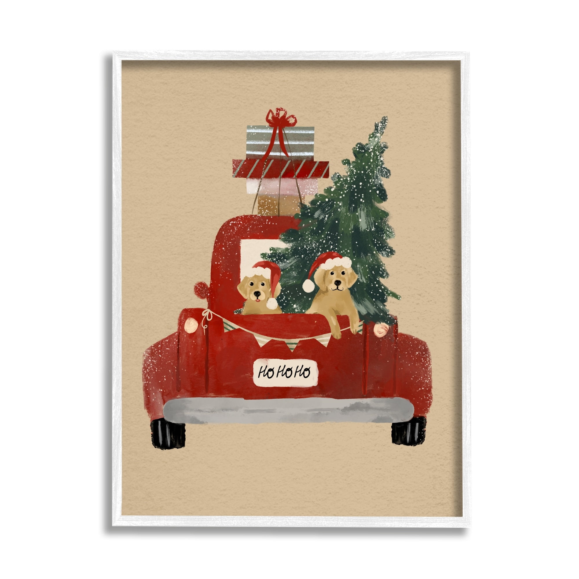 Dogs Wearing Festive Hats Christmas Tree Truck Animals & Insects Painting Framed Art Print Wall Art