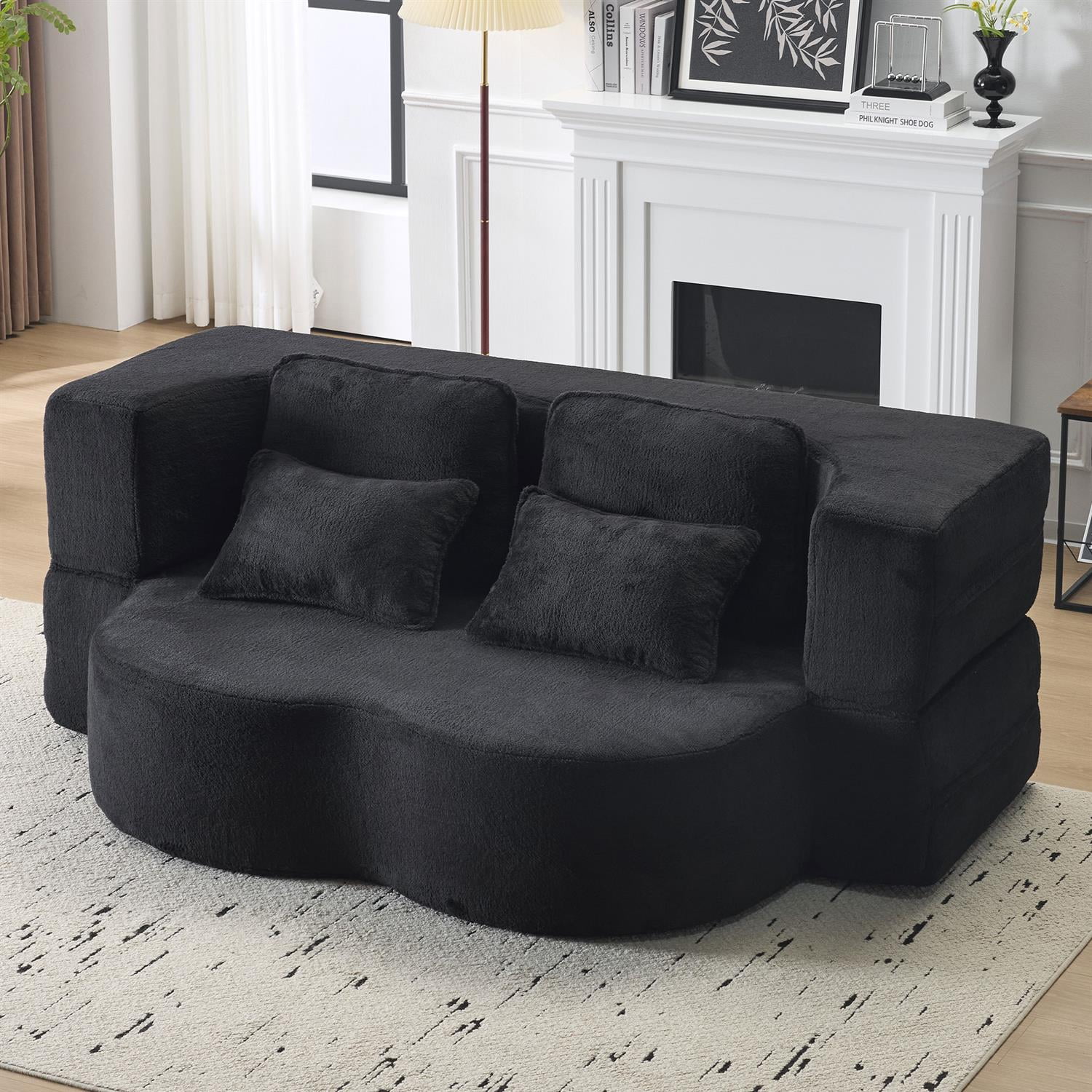Demi Bonn 78" Foldable Sofa Bed, Chenille Futon Couch, High-Density Foam Convertible Sleeper Sofa for Living Room, Guest Room, Bedroom, Black