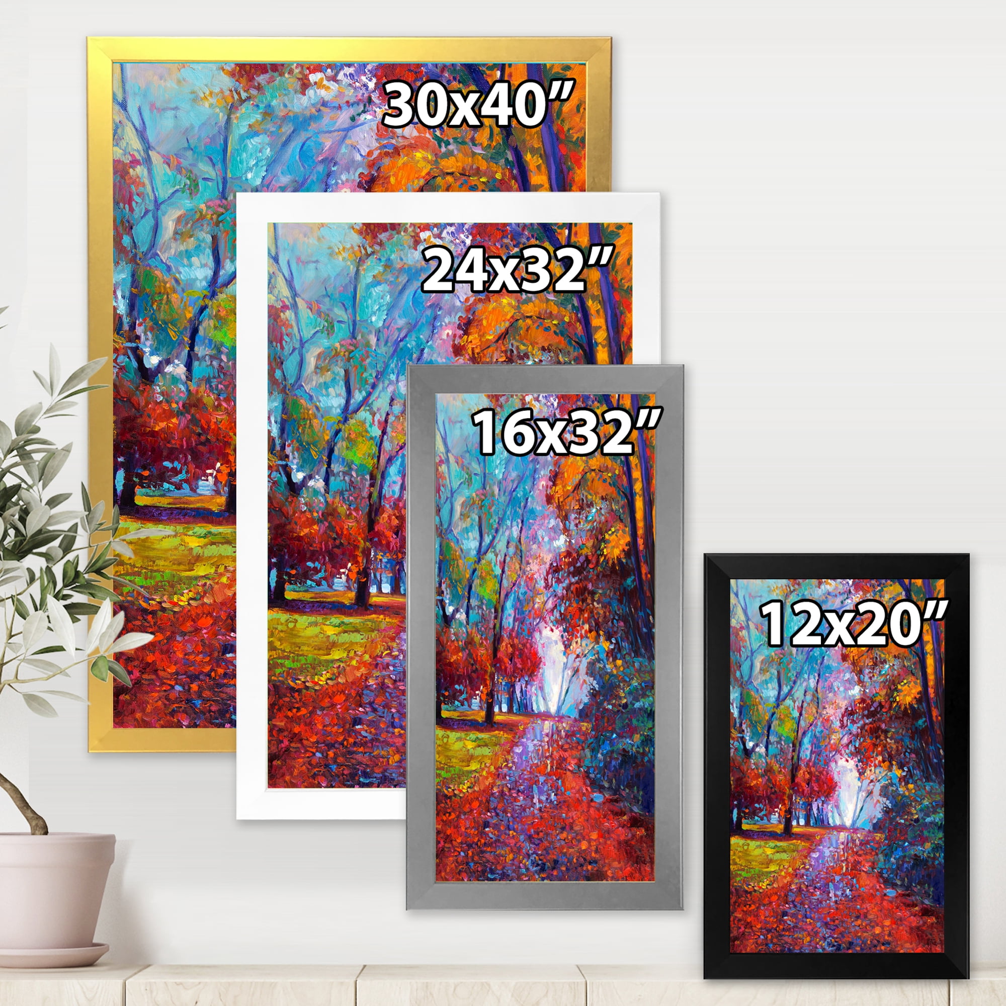 Designart 'Red Autumn Landscape With Little Road' Traditional Framed Art Print