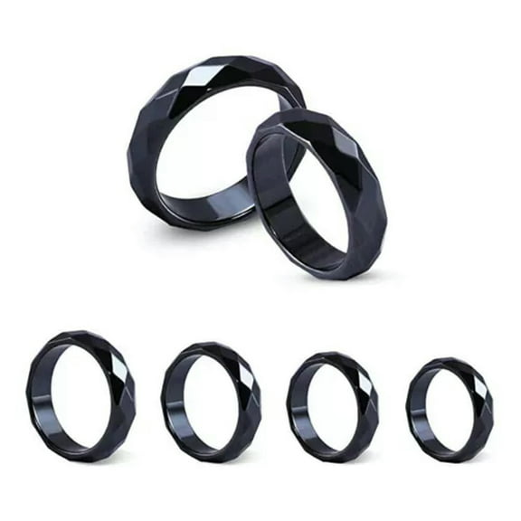 K-KED 20pcs Hematite Ring - Diamond Cut Hematite Pain Relief 6mm Band Ring