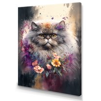 Designart Cute Persian Cat Floral Art I Canvas Wall Art