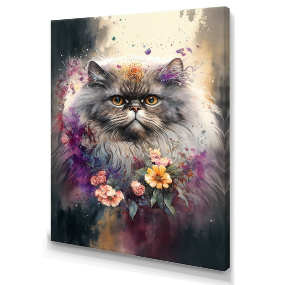 Designart Cute Persian Cat Floral Art I Canvas Wall Art