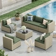 thumbnail image 3 of POTEBAN 7 Pieces Outdoor Patio Furniture Set, Grey Rattan Wicker Outdoor Conversation Sectional Sofa Set with Cushions for Backyard, Green, 3 of 9