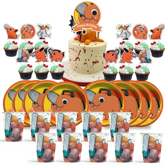Pochita Birthday Cups Party Supplies Plates Decorations Cake Topper Decor