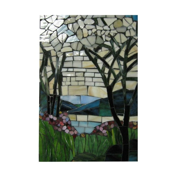 18" Fern Magnolia Iris Glass Wall Panel