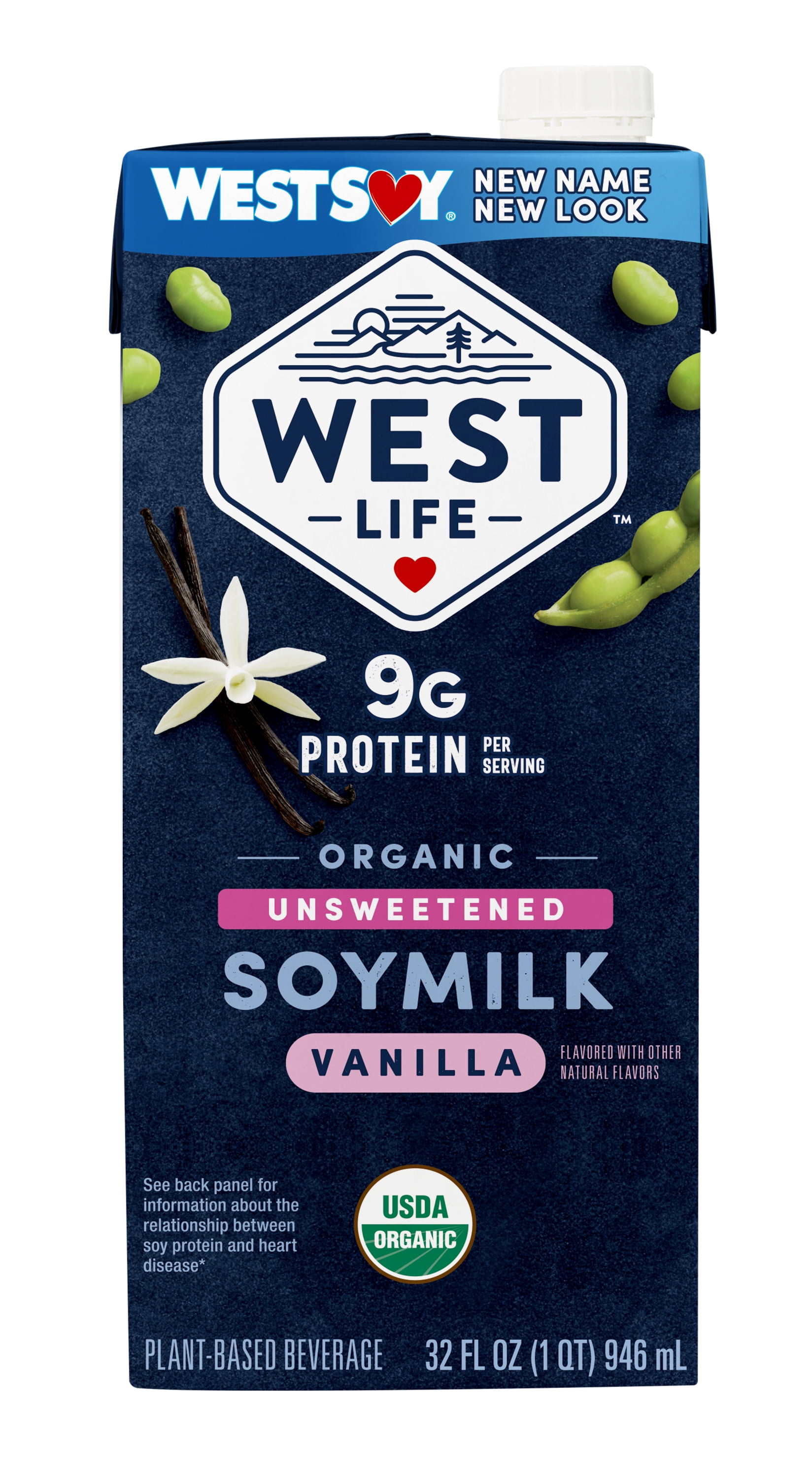 (4 pack) West Life Organic Unsweetened Vanilla Soymilk, Shelf-Stable, 32 fl oz