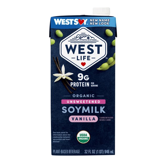 West Life Organic Unsweetened Vanilla Soymilk, ShelfStable, 32 fl oz