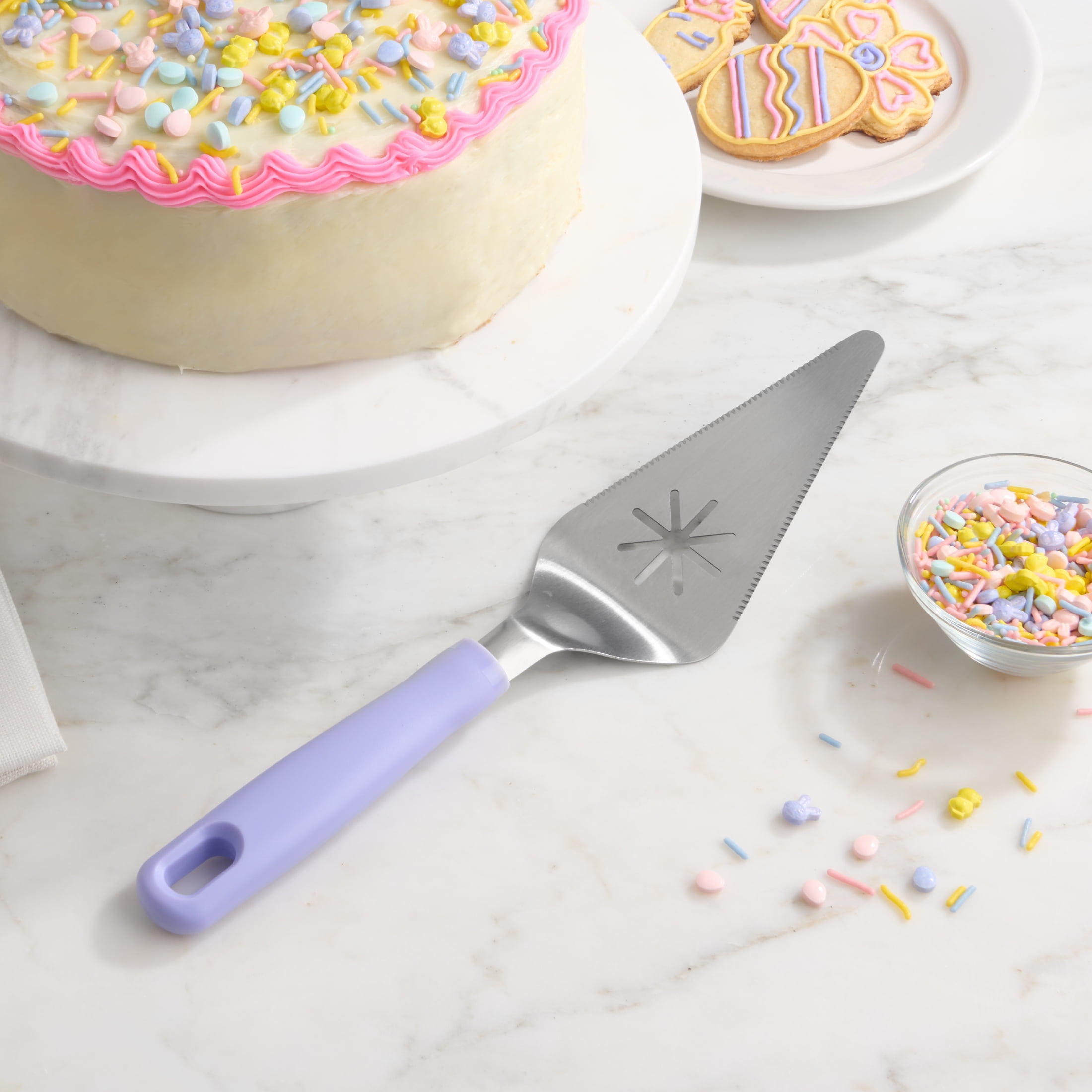 Way to Celebrate Stainless Steel Pie, Cake and Pizza Server in Soft Purple, Easter Baking Tool