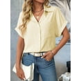 thumbnail image 4 of Women'S Loose Short Sleeve Pocket Casual Striped Shirt Yellow M, 4 of 9