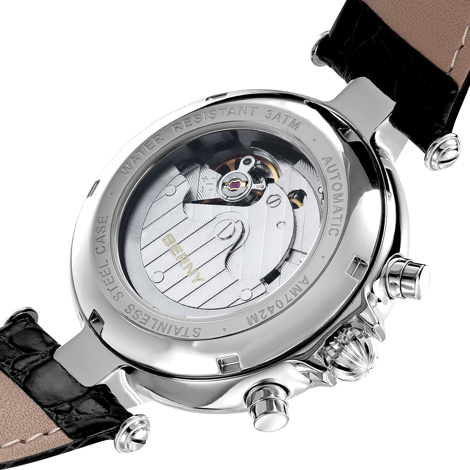 BERNY Automatic Watch for Men Classic Mechanical Self Winding Wristwatch 3ATM Waterproof Multi-Functional Dials Date, Week, Month and Moon Phase